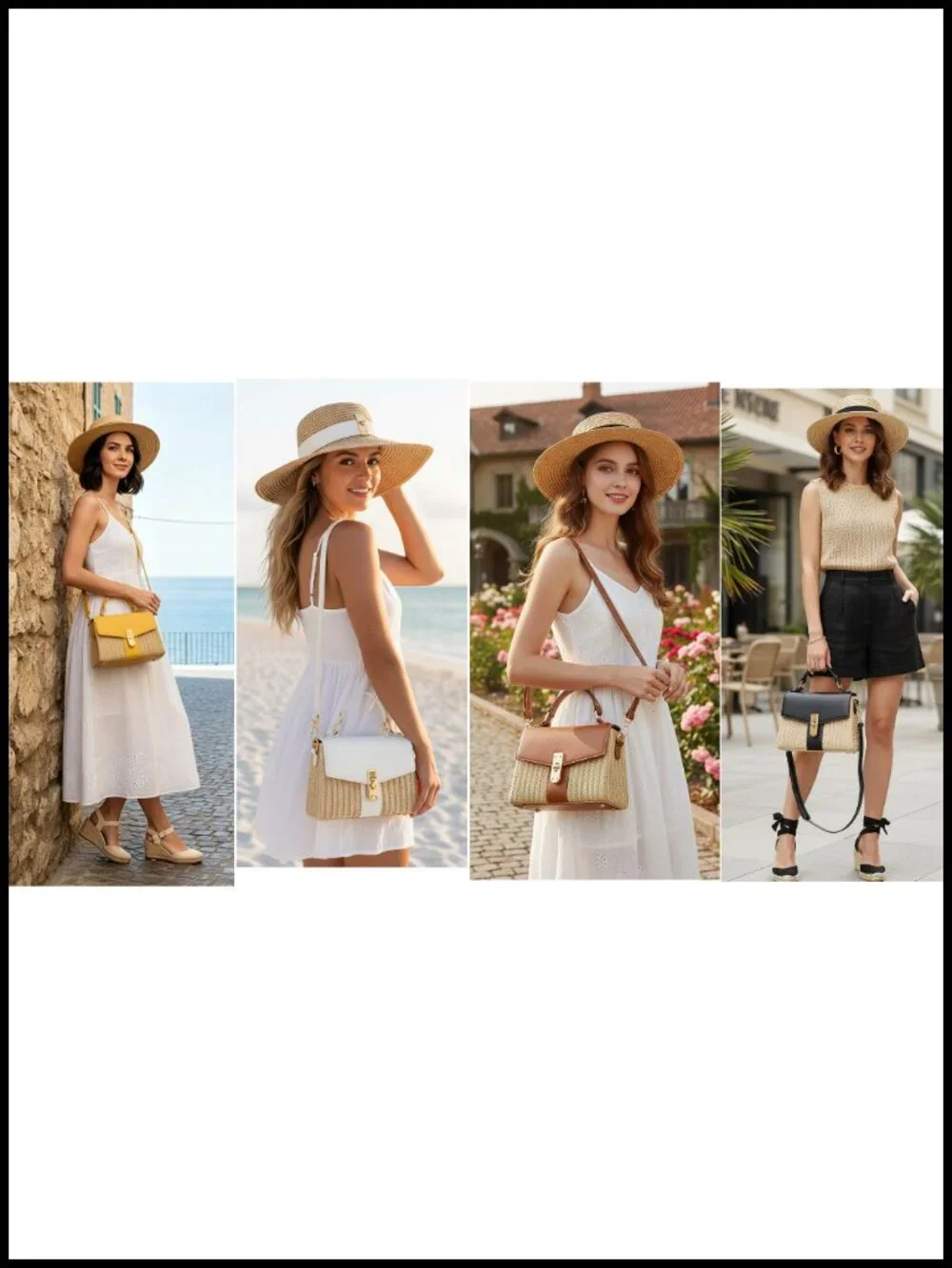 Woven Straw Summer Satchel Handbag Crossbody Beach Purse Women's Vacation Bag